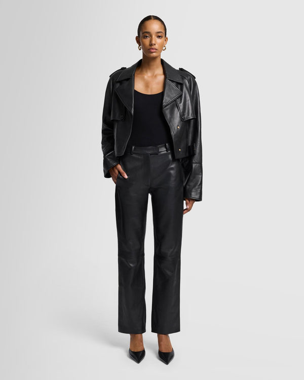 7 For All Mankind Italian Leather Cropped Moto Jacket Jackets