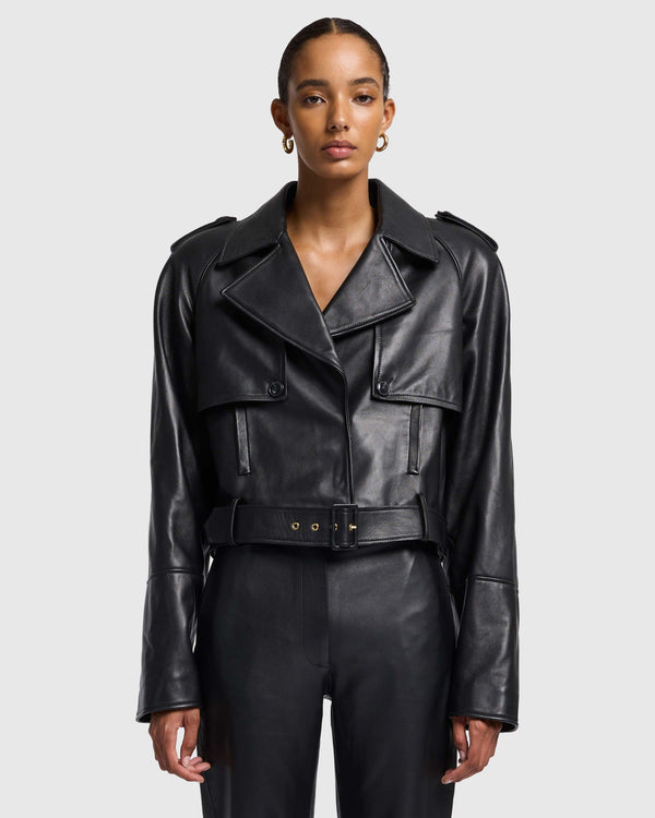 7 for all mankind Italian Leather Cropped Moto Jacket Jackets