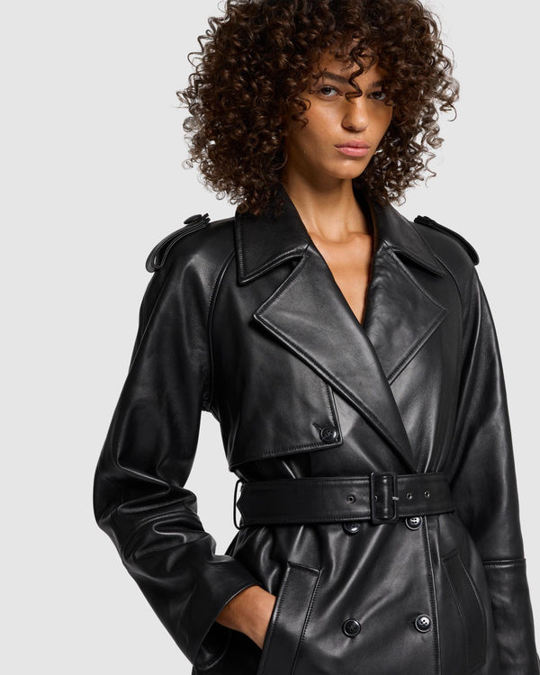 7 For All Mankind Italian Leather Trench Coat Jackets