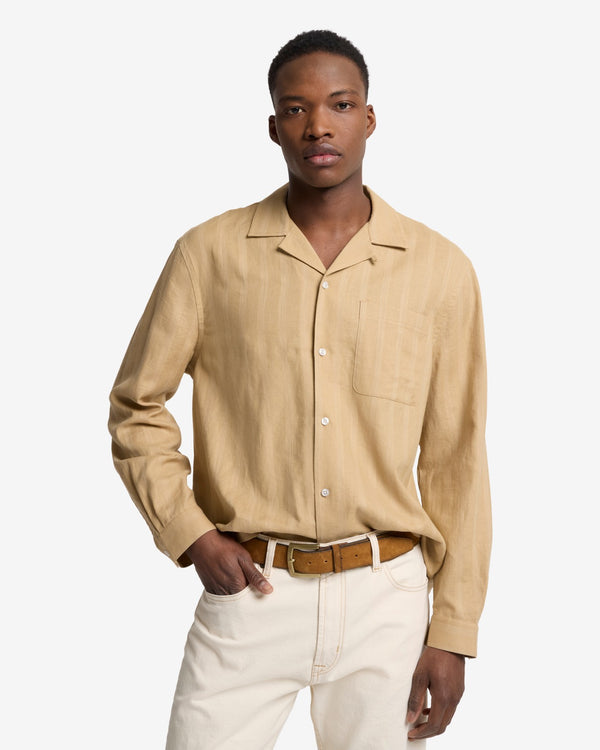 7 For All Mankind Linen Blend Long Sleeve Camp Shirt Shirts