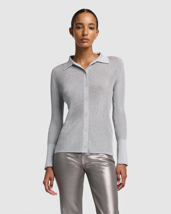 7 For All Mankind Metallic Long Sleeve Cardigan Sweaters