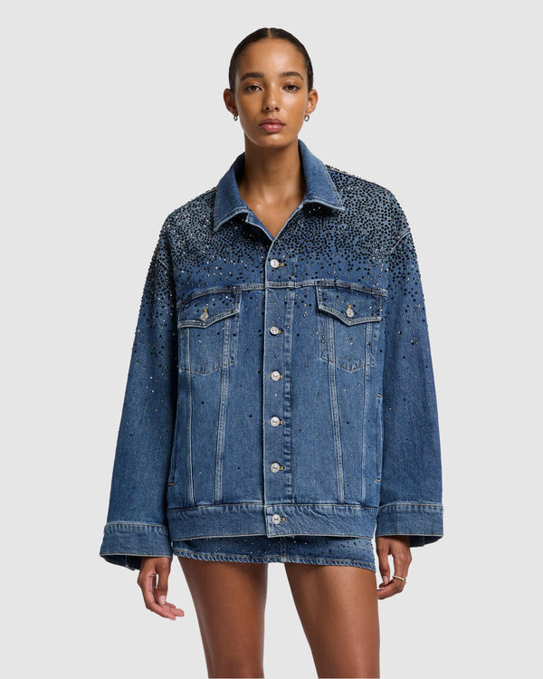 7 For All Mankind Oli Crystal Oversized Trucker Jacket Denim Jackets