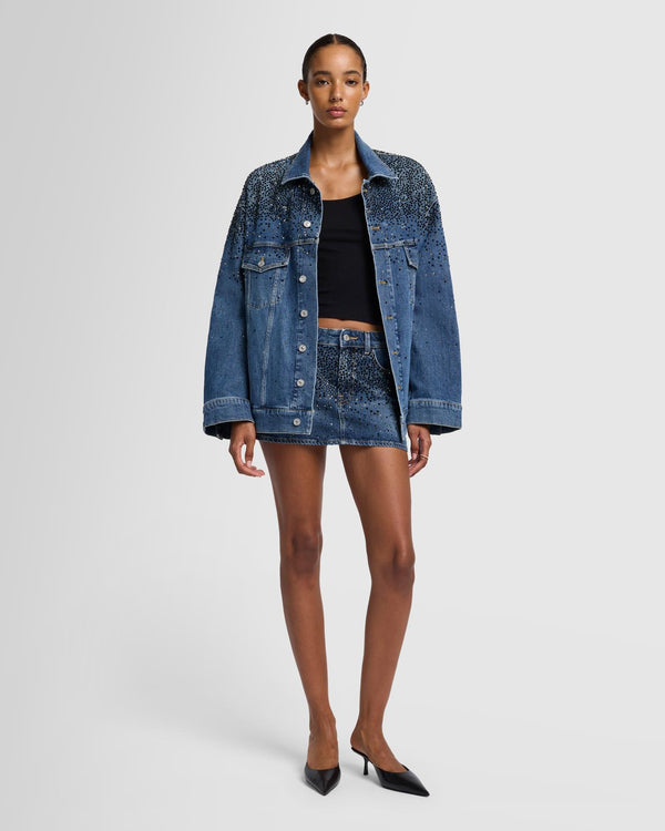 7 For All Mankind Oli Crystal Oversized Trucker Jacket Denim Jackets