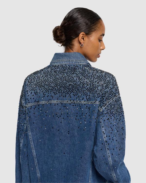 7 For All Mankind Oli Crystal Oversized Trucker Jacket Denim Jackets