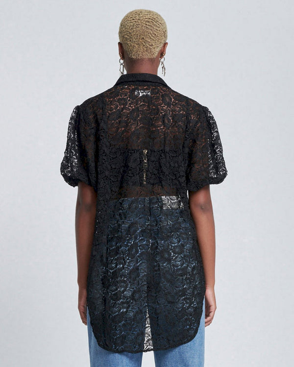 7 For All Mankind Puff Sleeve Lace Button-Up Tunic Tops