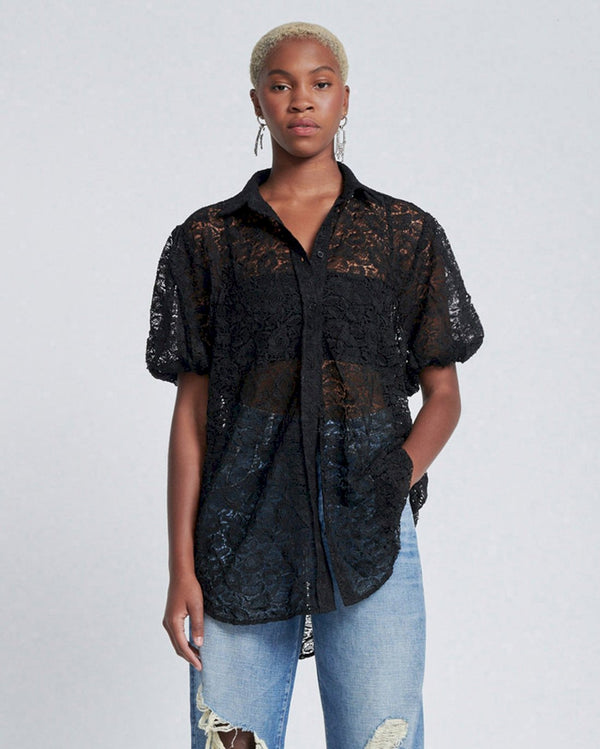 7 for all mankind Puff Sleeve Lace Button-Up Tunic Tops