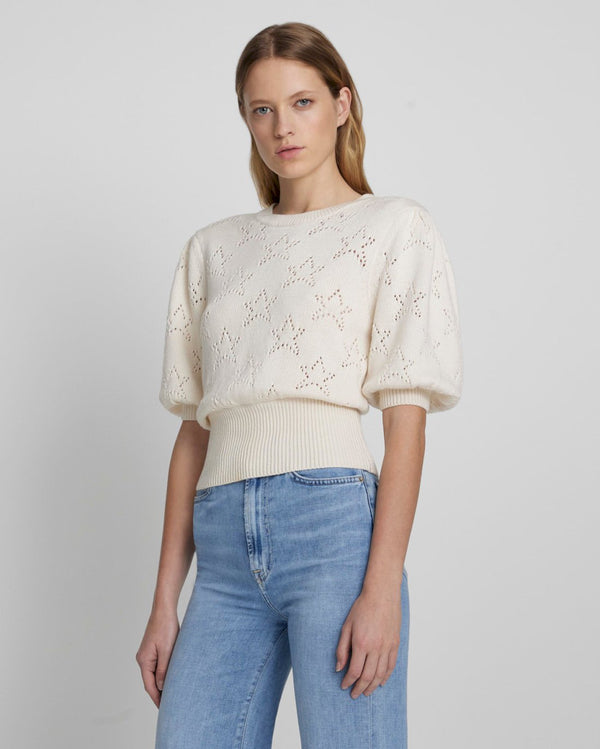 7 for all mankind Puff Sleeve Pointelle Sweater Tops