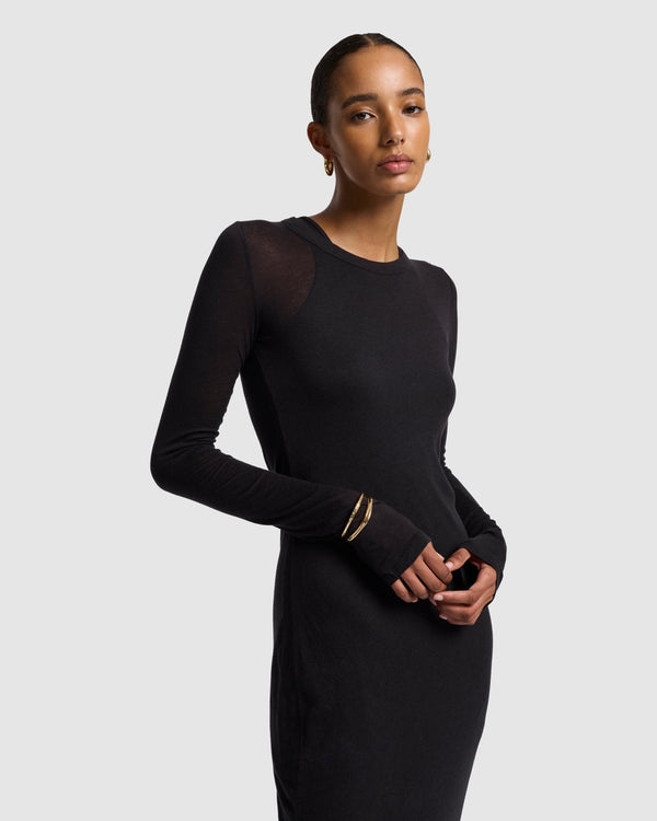 7 For All Mankind Sheer Long Sleeve Maxi Dress Dresses