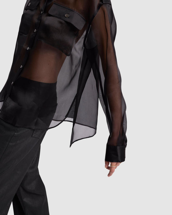 7 For All Mankind Sheer Organza Button Up Shirt Tops