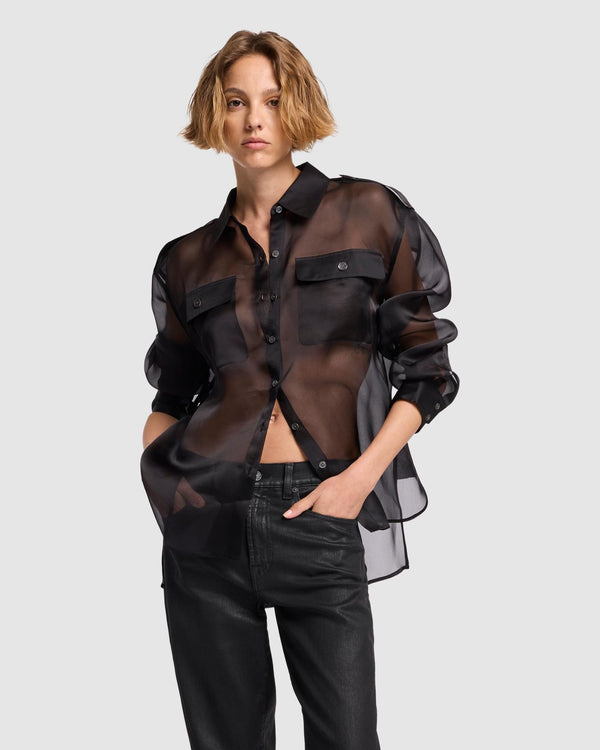 7 for all mankind Sheer Organza Button Up Shirt Tops