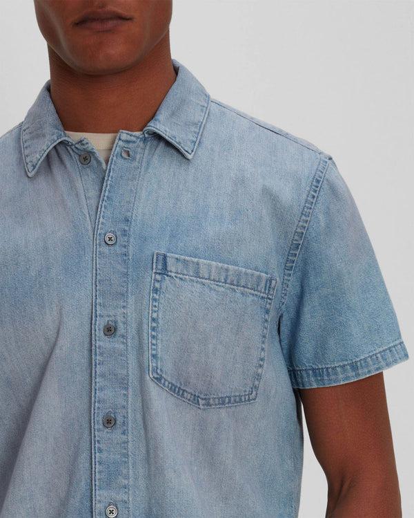 7 For All Mankind Short Sleeve Camp Collar Denim Shirt Shirts