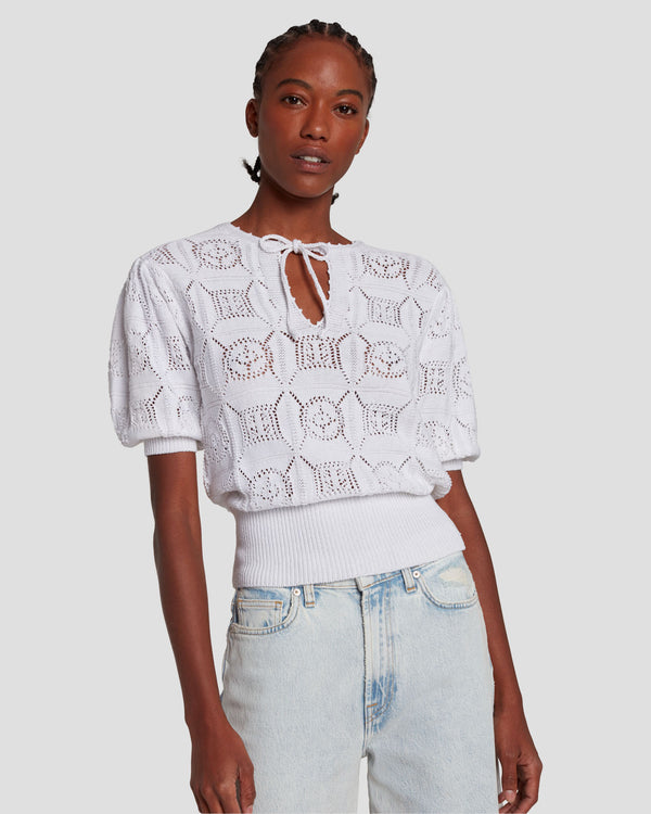 7 For All Mankind Short Sleeve Crochet Sweater Sweaters