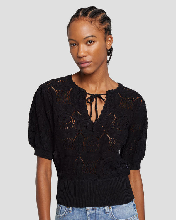 7 For All Mankind Short Sleeve Crochet Sweater Sweaters