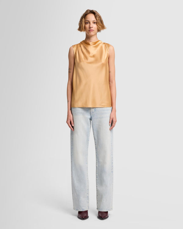 7 For All Mankind Silk High Neck Draped Blouse Tops