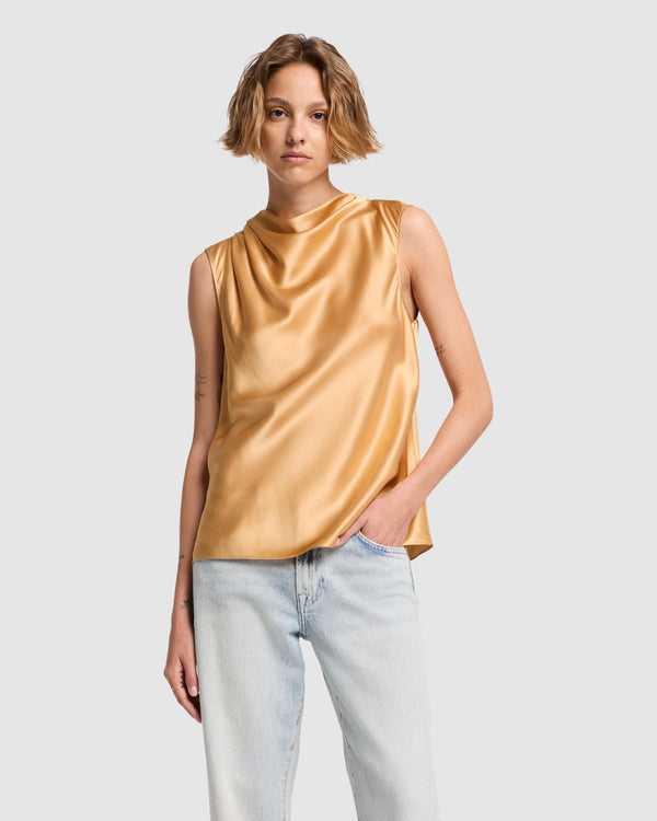 7 for all mankind Silk High Neck Draped Blouse Tops