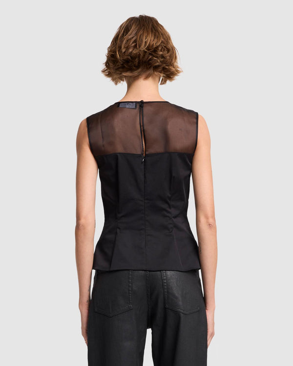 7 For All Mankind Sleeveless Sheer Organza Yoke Top Tops