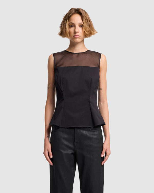 7 for all mankind Sleeveless Sheer Organza Yoke Top Tops