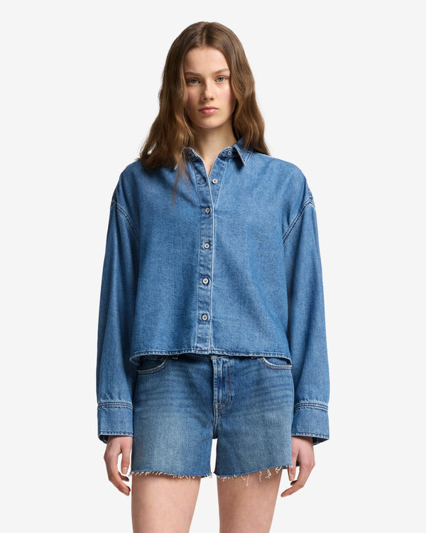 7 For All Mankind Weightless Denim Nina Cropped Shirt Tops
