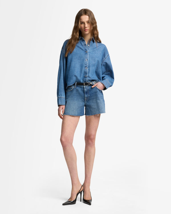 7 For All Mankind Weightless Denim Nina Cropped Shirt Tops