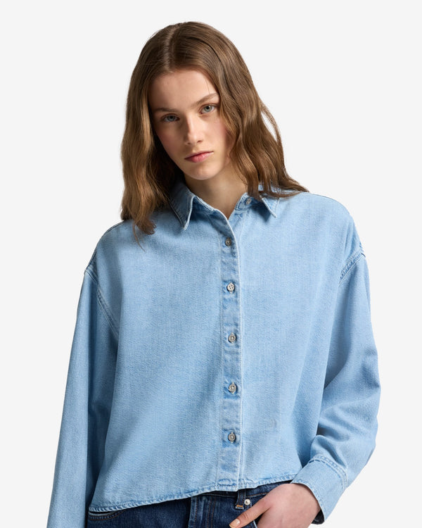 7 For All Mankind Weightless Denim Nina Cropped Shirt Tops