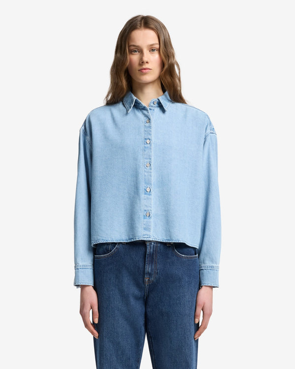 7 For All Mankind Weightless Denim Nina Cropped Shirt Tops