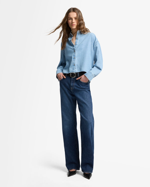 7 For All Mankind Weightless Denim Nina Cropped Shirt Tops