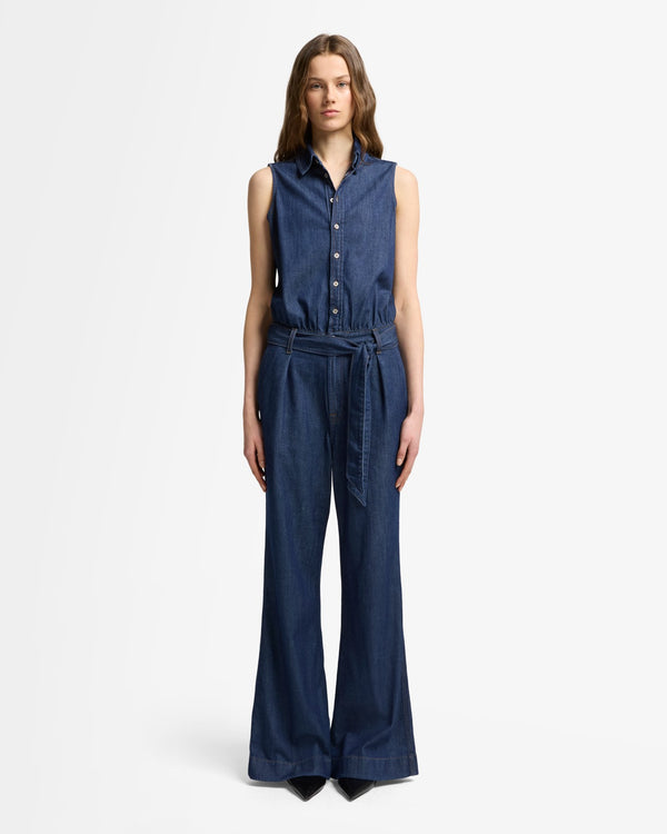 7 For All Mankind Weightless Denim Pleated Jumpsuit Jumpsuits