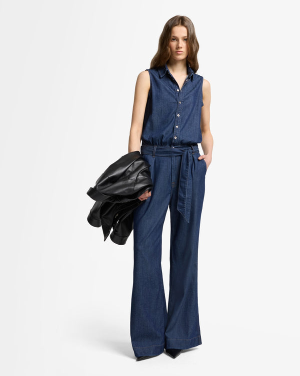 7 For All Mankind Weightless Denim Pleated Jumpsuit Jumpsuits