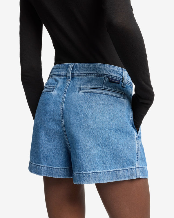 7 For All Mankind Weightless Denim Pleated Short Shorts