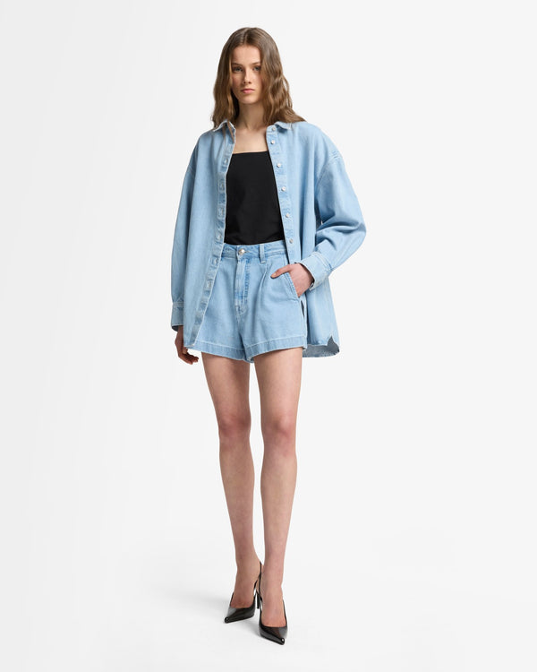 7 For All Mankind Weightless Denim Pleated Short Shorts