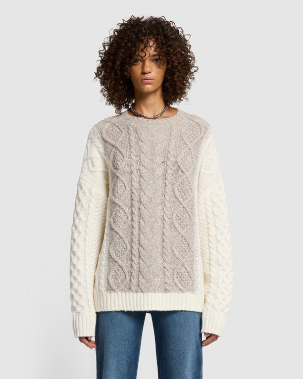 7 For All Mankind Wool Mock Neck Cable Pullover Sweaters