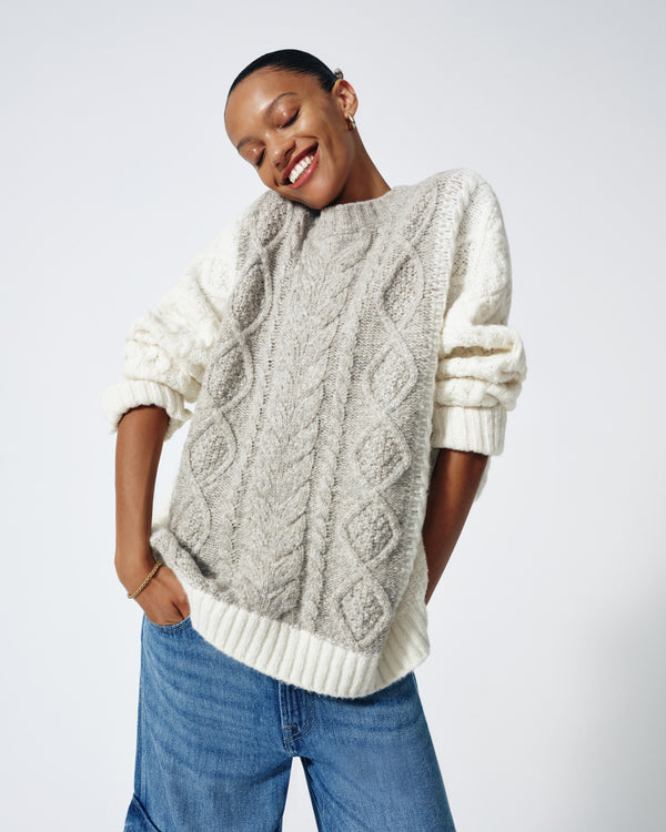 7 For All Mankind Wool Mock Neck Cable Pullover Sweaters