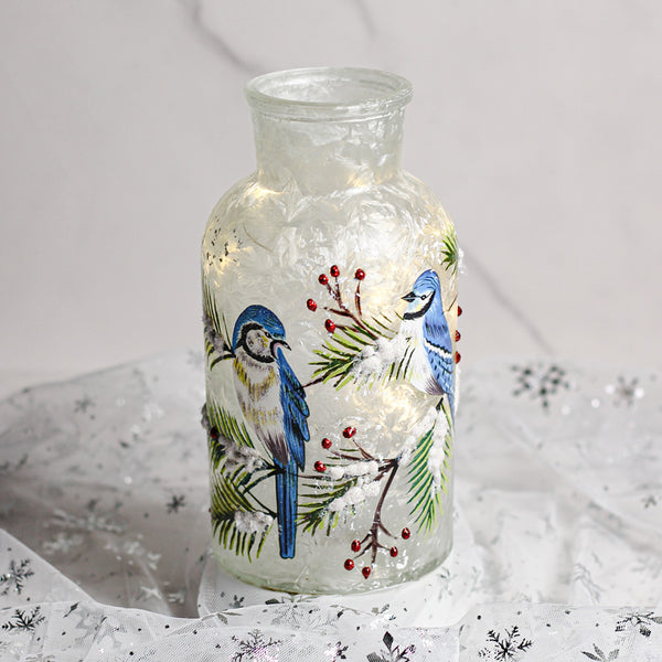 A Cheerful Giver Blue Jay - Crackle Glass Bottle