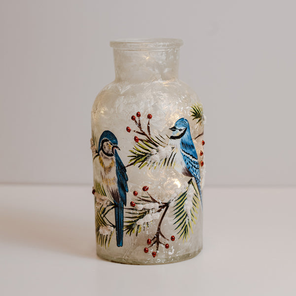A Cheerful Giver Blue Jay - Crackle Glass Bottle
