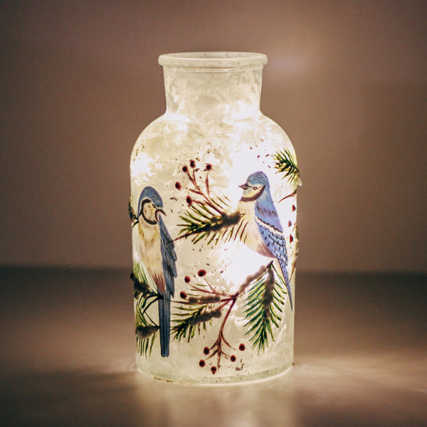 A Cheerful Giver Blue Jay - Crackle Glass Bottle