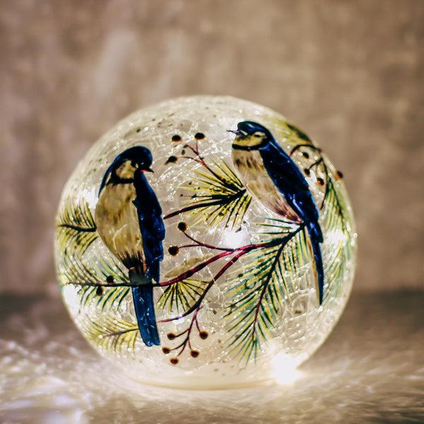 A Cheerful Giver Blue Jay - Crackle Glass Orb