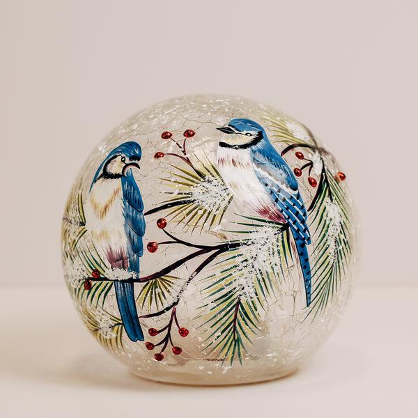 a cheerful giver Blue Jay - Crackle Glass Orb