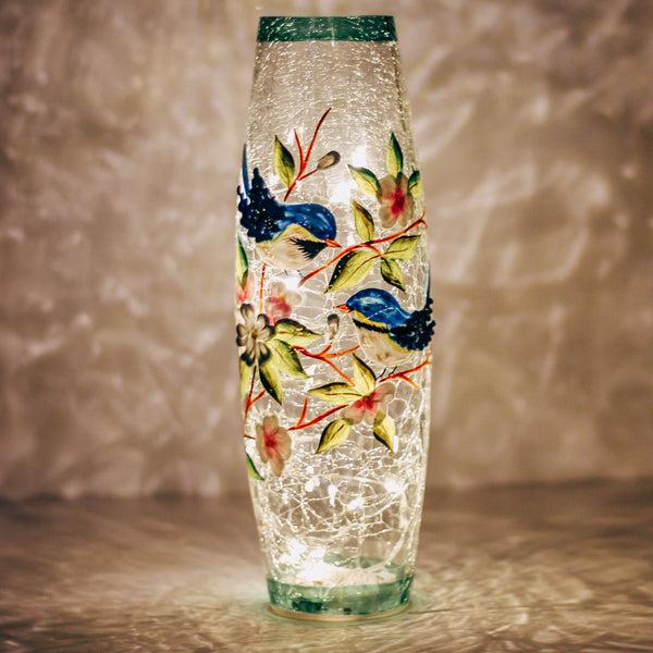 a Cheerful Giver Blue Jay - LED Glass Vase