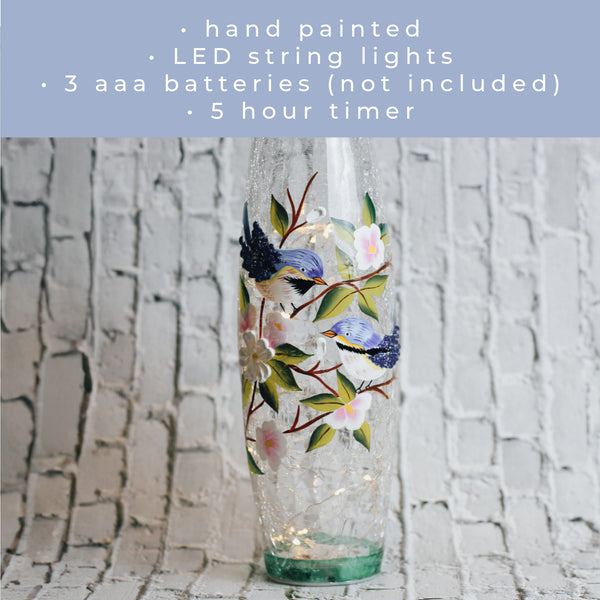 a Cheerful Giver Blue Jay - LED Glass Vase