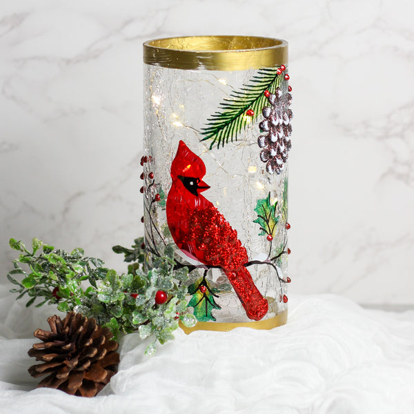 A Cheerful Giver Cardinal - Crackle Glass Pillar