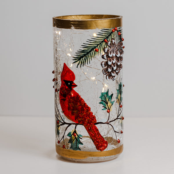 A Cheerful Giver Cardinal - Crackle Glass Pillar