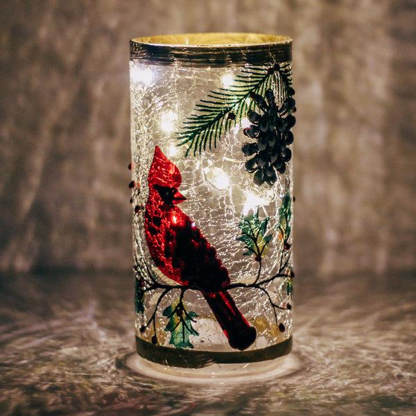 A Cheerful Giver Cardinal - Crackle Glass Pillar