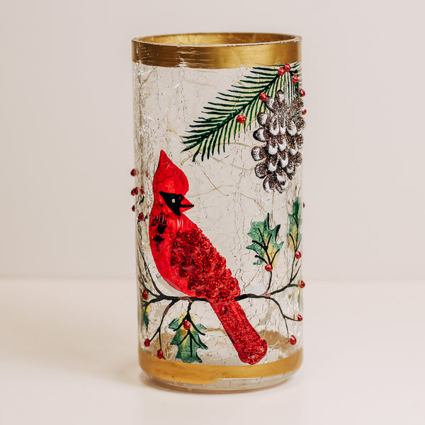 a cheerful giver Cardinal - Crackle Glass Pillar