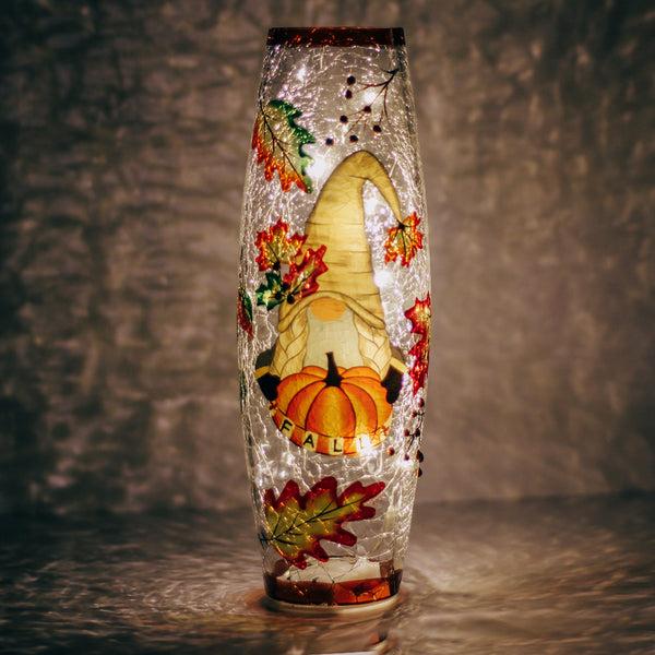 A Cheerful Giver Fall Gnome - Crackle Glass Vase