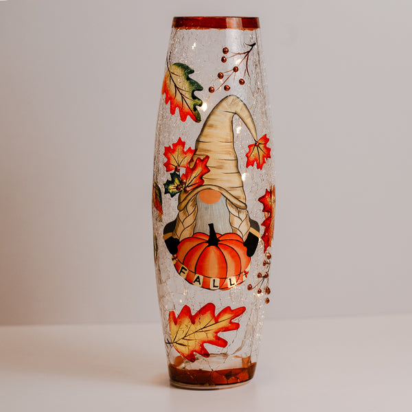 A Cheerful Giver Fall Gnome - Crackle Glass Vase
