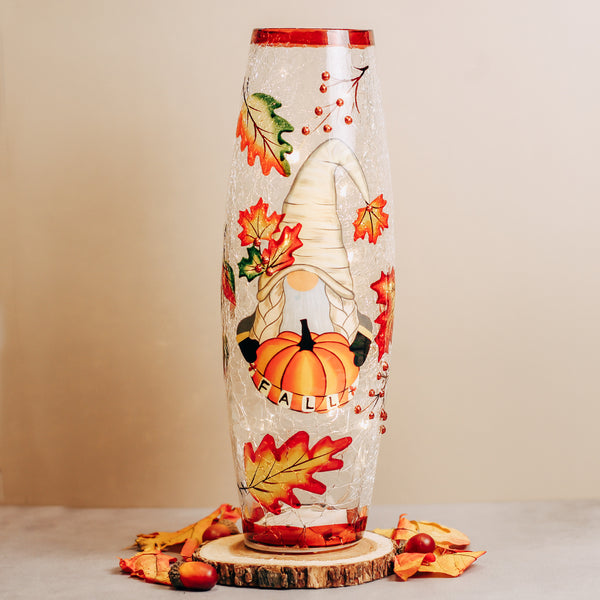 A Cheerful Giver Fall Gnome - Crackle Glass Vase
