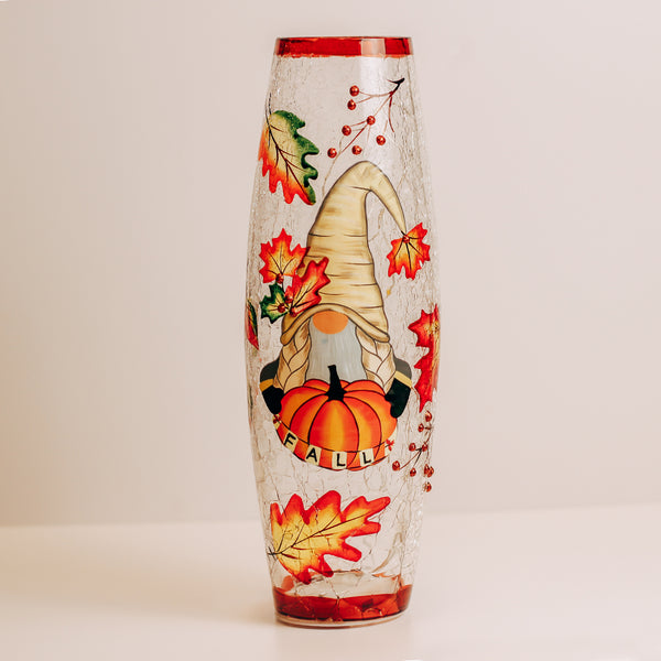 a cheerful giver Fall Gnome - Crackle Glass Vase