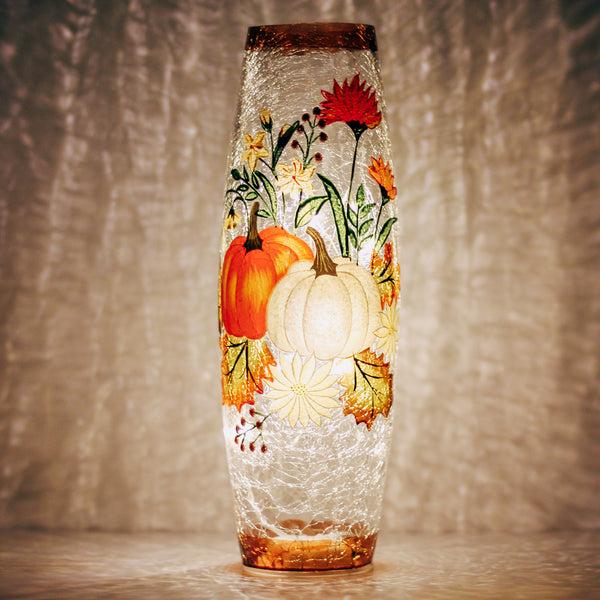 A Cheerful Giver Floral Pumpkin - Crackle Glass Vase