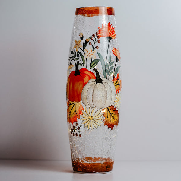 A Cheerful Giver Floral Pumpkin - Crackle Glass Vase