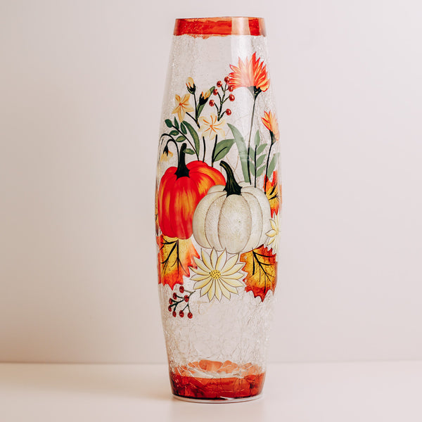 a cheerful giver Floral Pumpkin - Crackle Glass Vase
